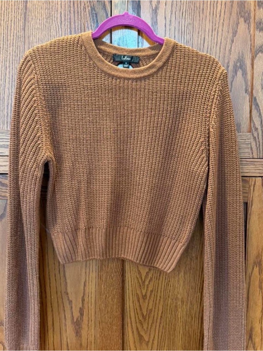 Lulu's Cropped Crewneck Sweater in Camel Brown